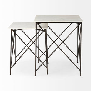 Mercana Lorlei Elegant Marble Top End Table with Crisscross Metal Base for Modern Living Room Décor 69247-AB