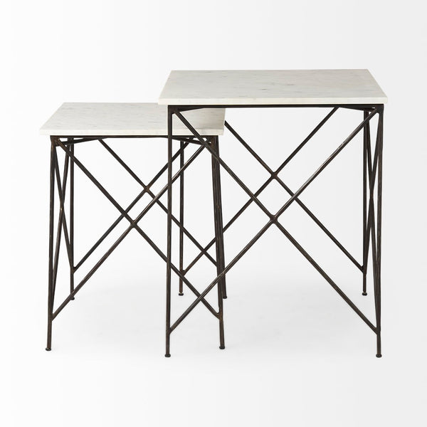 Mercana Lorlei Elegant Marble Top End Table with Crisscross Metal Base for Modern Living Room Décor 69247-AB