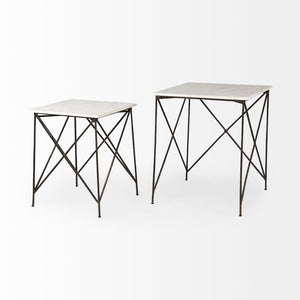 Mercana Lorlei Elegant Marble Top End Table with Crisscross Metal Base for Modern Living Room Décor 69247-AB