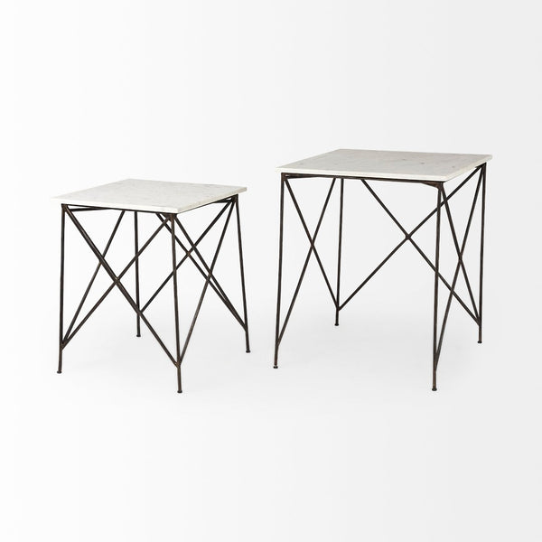 Mercana Lorlei Elegant Marble Top End Table with Crisscross Metal Base for Modern Living Room Décor 69247-AB