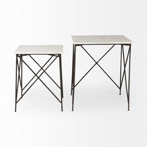 Mercana Lorlei Elegant Marble Top End Table with Crisscross Metal Base for Modern Living Room Décor 69247-AB