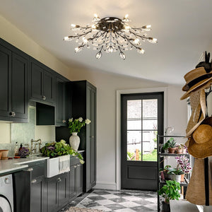 English Elm 15-light Matte Black Farmhouse Chandelier Seeded Glass Globes for Dining Room W5008P466520