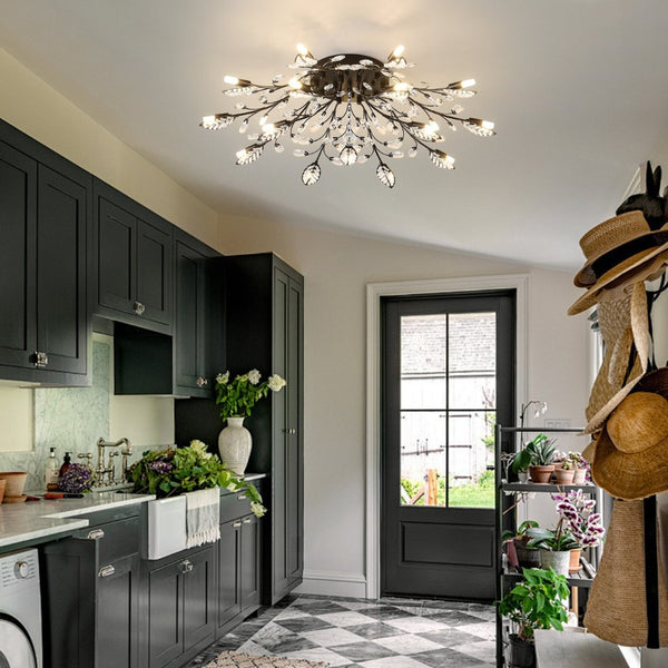 English Elm 15-light Matte Black Farmhouse Chandelier Seeded Glass Globes for Dining Room W5008P466520