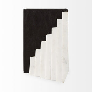 Mercana Sophia Elegant Stepped Pyramid Marble Bookends - Unique Architectural Accent for Modern Spaces White Marble | Stacked Lines 69215