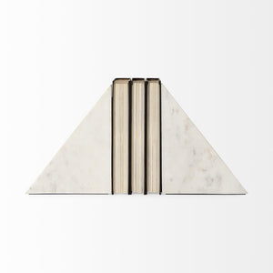 Mercana Sophia Elegant Stepped Pyramid Marble Bookends - Unique Architectural Accent for Modern Spaces White Marble | Stacked Lines 69215