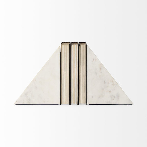 Mercana Sophia Elegant Stepped Pyramid Marble Bookends - Unique Architectural Accent for Modern Spaces White Marble | Stacked Lines 69215