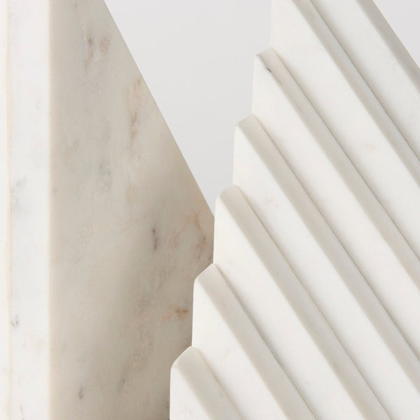 Mercana Sophia Elegant Stepped Pyramid Marble Bookends - Unique Architectural Accent for Modern Spaces White Marble | Stacked Lines 69215