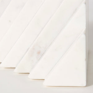 Mercana Sophia Elegant Stepped Pyramid Marble Bookends - Unique Architectural Accent for Modern Spaces White Marble | Stacked Lines 69215