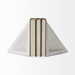 Mercana Sophia Elegant Stepped Pyramid Marble Bookends - Unique Architectural Accent for Modern Spaces White Marble | Triangle 69216