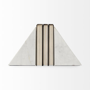 Mercana Sophia Elegant Stepped Pyramid Marble Bookends - Unique Architectural Accent for Modern Spaces White Marble | Triangle 69216
