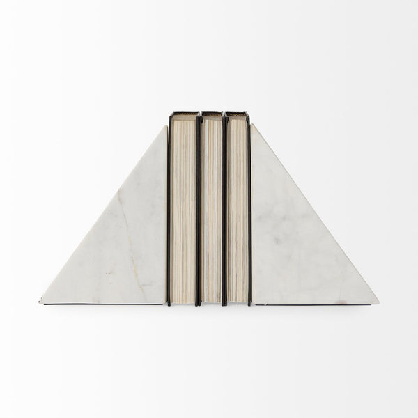 Mercana Sophia Elegant Stepped Pyramid Marble Bookends - Unique Architectural Accent for Modern Spaces White Marble | Triangle 69216