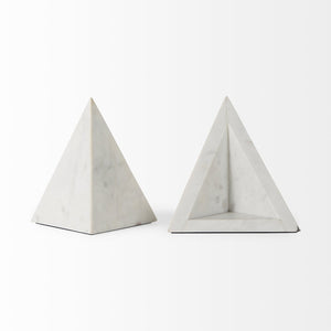 Mercana Sophia Elegant Stepped Pyramid Marble Bookends - Unique Architectural Accent for Modern Spaces White Marble | Triangle 69216
