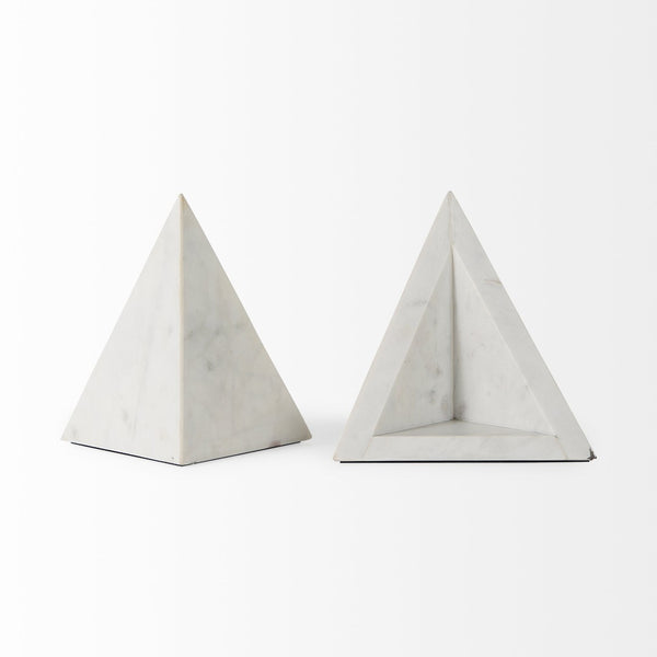 Mercana Sophia Elegant Stepped Pyramid Marble Bookends - Unique Architectural Accent for Modern Spaces White Marble | Triangle 69216