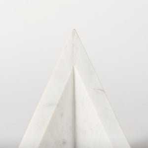 Mercana Sophia Elegant Stepped Pyramid Marble Bookends - Unique Architectural Accent for Modern Spaces White Marble | Triangle 69216