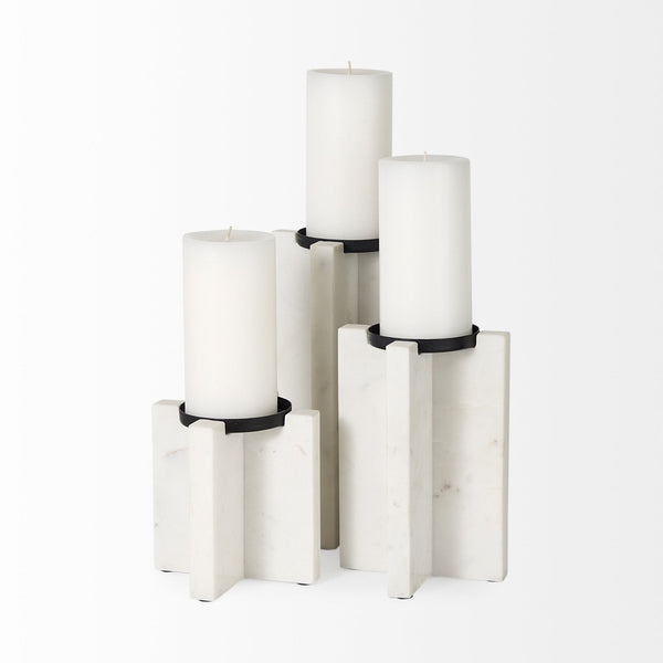 Mercana Sophia Medium Marble Candle Holder - Elegant Accent for Centerpieces and Home Décor Display White Marble | 11H 69219