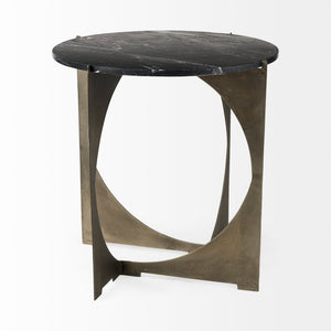 Mercana Reinhold Round Live-Edge Marble Top Side Table with Antique Gold Base for Luxe Home Décor Elegance Black Marble | Nickel Iron 69264-AB