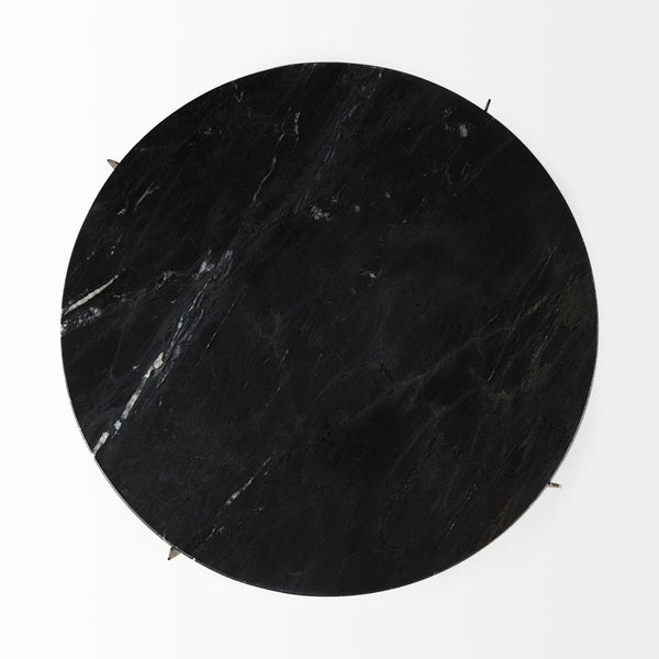 Mercana Reinhold Round Live-Edge Marble Top Side Table with Antique Gold Base for Luxe Home Décor Elegance Black Marble | Nickel Iron 69264-AB