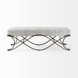 Mercana Ayla Elegant Upholstered Bench with Soft Fabric Seat and Timeless Metal Frame for Stylish Entryways Dark Gray Fabric | Nickel Metal 69370