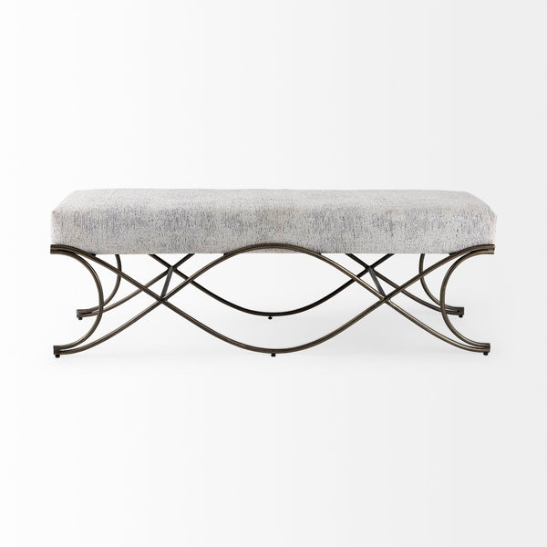 Mercana Ayla Elegant Upholstered Bench with Soft Fabric Seat and Timeless Metal Frame for Stylish Entryways Dark Gray Fabric | Nickel Metal 69370