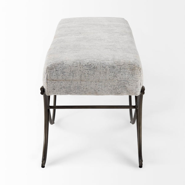 Mercana Ayla Elegant Upholstered Bench with Soft Fabric Seat and Timeless Metal Frame for Stylish Entryways Dark Gray Fabric | Nickel Metal 69370
