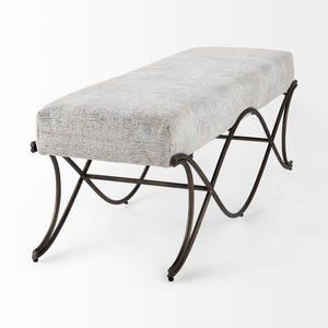 Mercana Ayla Elegant Upholstered Bench with Soft Fabric Seat and Timeless Metal Frame for Stylish Entryways Dark Gray Fabric | Nickel Metal 69370