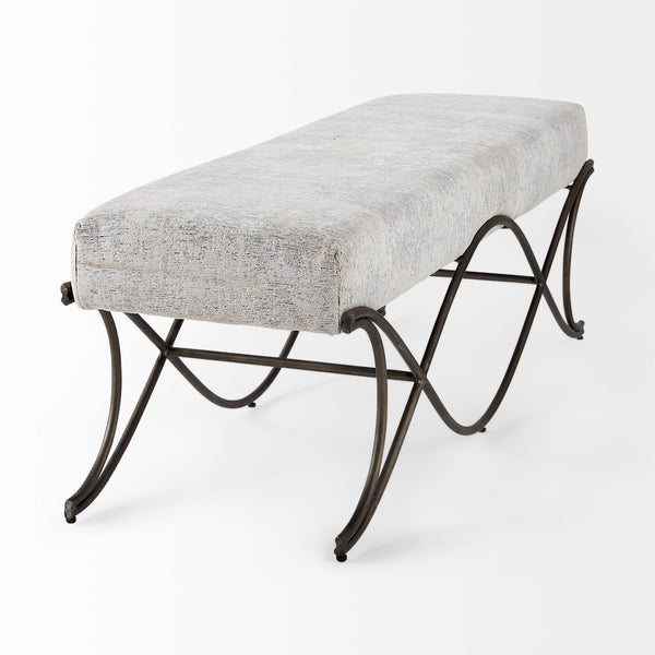 Mercana Ayla Elegant Upholstered Bench with Soft Fabric Seat and Timeless Metal Frame for Stylish Entryways Dark Gray Fabric | Nickel Metal 69370
