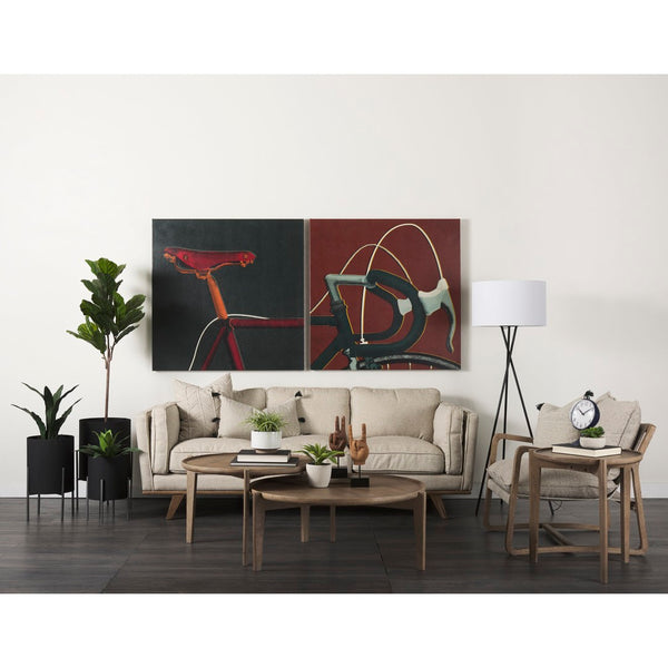 Mercana Brooks Three-Seater Sofa: Elegant Cream Upholstery with Sturdy Wood Legs for Cozy Living Spaces Cream Fabric | Brown Wood 69620