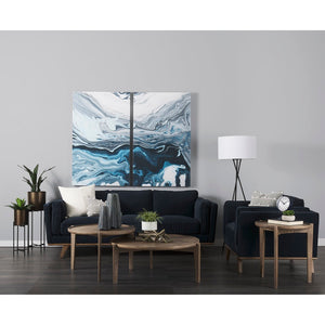 Mercana Brooks Three-Seater Sofa: Elegant Cream Upholstery with Sturdy Wood Legs for Cozy Living Spaces Blue Fabric | Brown Wood 69621