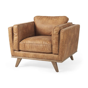 Mercana Brooks Cognac Faux Leather Armchair - Modern Comfort with Solid Wood Legs for Stylish Living Spaces 69616