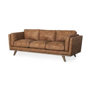 Mercana Brooks Cozy Cognac Three-Seater Sofa with Elegant Wood Legs for Modern Living Spaces and Comfort 69619