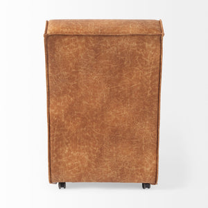 Mercana Damon Upholstered Dining Chair with Casters - Elegant Cream Fabric, Supportive Backrest & Mobility Brown Faux Leather 69614