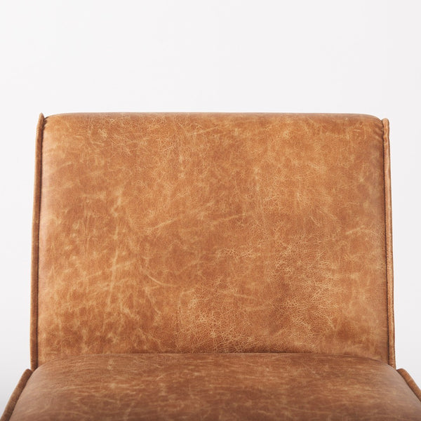 Mercana Damon Upholstered Dining Chair with Casters - Elegant Cream Fabric, Supportive Backrest & Mobility Brown Faux Leather 69614