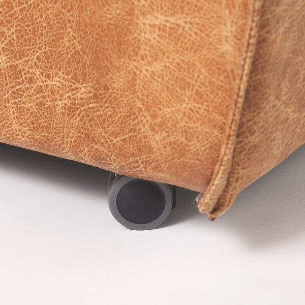 Mercana Damon Upholstered Dining Chair with Casters - Elegant Cream Fabric, Supportive Backrest & Mobility Brown Faux Leather 69614