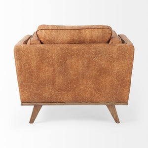 Mercana Brooks Cognac Faux Leather Armchair - Modern Comfort with Solid Wood Legs for Stylish Living Spaces 69616