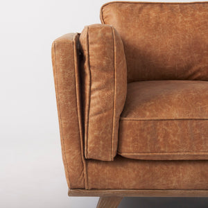 Mercana Brooks Cognac Faux Leather Armchair - Modern Comfort with Solid Wood Legs for Stylish Living Spaces 69616