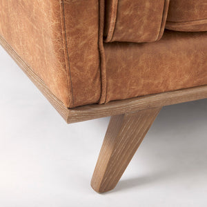 Mercana Brooks Cognac Faux Leather Armchair - Modern Comfort with Solid Wood Legs for Stylish Living Spaces 69616