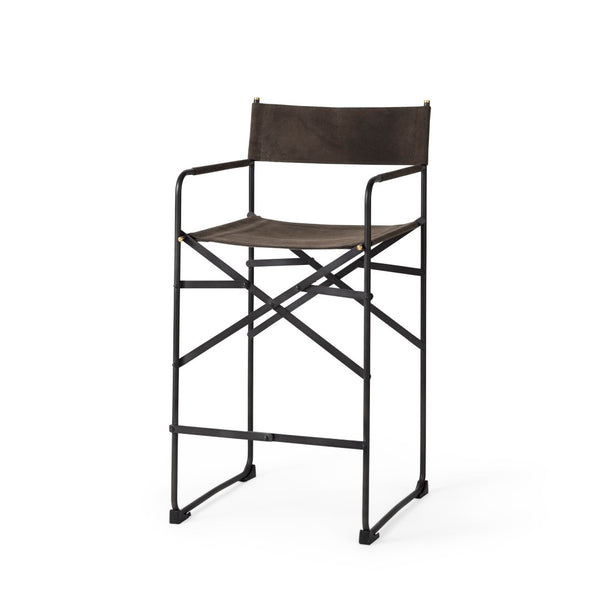 Mercana Direttore Modern Counter Stool with Foldable Metal Frame for Stylish Kitchen or Bar Seating Solution Brown/Gray Suede | Black Metal | Counter 69629