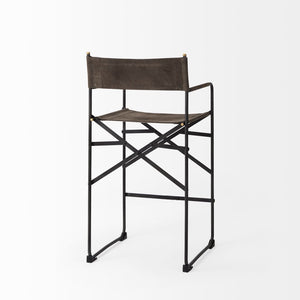 Mercana Direttore Modern Counter Stool with Foldable Metal Frame for Stylish Kitchen or Bar Seating Solution Brown/Gray Suede | Black Metal | Counter 69629