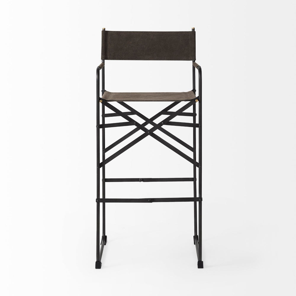 Mercana Direttore Modern Counter Stool with Foldable Metal Frame for Stylish Kitchen or Bar Seating Solution Brown/Gray Suede | Black Metal | Bar 69630