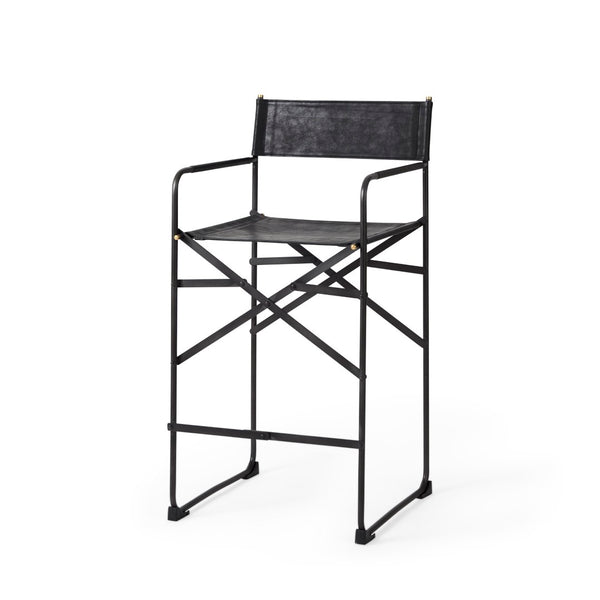 Mercana Direttore Elegant Director's Chair-Inspired Stool with Sturdy Metal Frame for Modern Living Spaces Black Leather | Black Iron | Counter 69631