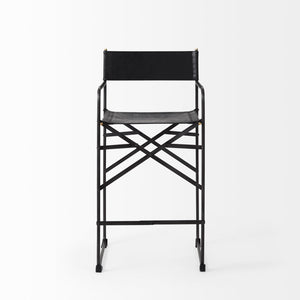 Mercana Direttore Elegant Director's Chair-Inspired Stool with Sturdy Metal Frame for Modern Living Spaces Black Leather | Black Iron | Counter 69631