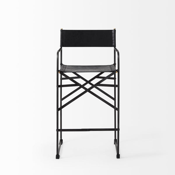 Mercana Direttore Elegant Director's Chair-Inspired Stool with Sturdy Metal Frame for Modern Living Spaces Black Leather | Black Iron | Counter 69631