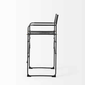 Mercana Direttore Elegant Director's Chair-Inspired Stool with Sturdy Metal Frame for Modern Living Spaces Black Leather | Black Iron | Counter 69631