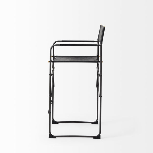 Mercana Direttore Elegant Director's Chair-Inspired Stool with Sturdy Metal Frame for Modern Living Spaces Black Leather | Black Iron | Counter 69631