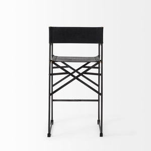 Mercana Direttore Elegant Director's Chair-Inspired Stool with Sturdy Metal Frame for Modern Living Spaces Black Leather | Black Iron | Counter 69631