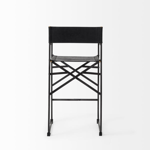 Mercana Direttore Elegant Director's Chair-Inspired Stool with Sturdy Metal Frame for Modern Living Spaces Black Leather | Black Iron | Counter 69631