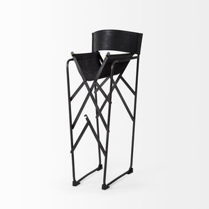 Mercana Direttore Elegant Director's Chair-Inspired Stool with Sturdy Metal Frame for Modern Living Spaces Black Leather | Black Iron | Counter 69631