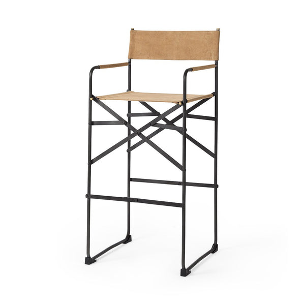 Mercana Direttore Elegant Director's Chair-Inspired Stool with Sturdy Metal Frame for Modern Living Spaces Brown Leather | Black Iron | Bar 69634
