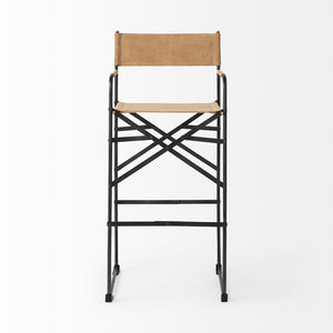 Mercana Direttore Elegant Director's Chair-Inspired Stool with Sturdy Metal Frame for Modern Living Spaces Brown Leather | Black Iron | Bar 69634