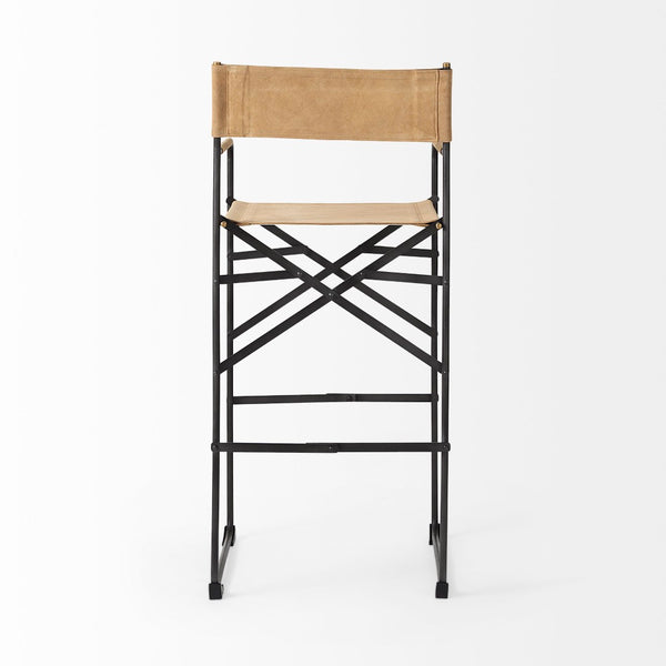 Mercana Direttore Elegant Director's Chair-Inspired Stool with Sturdy Metal Frame for Modern Living Spaces Brown Leather | Black Iron | Bar 69634